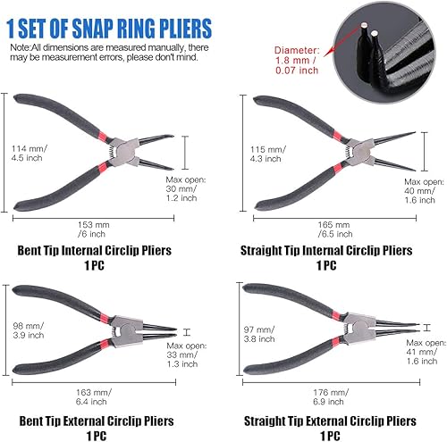 Set di 4 pinze per anelli interni ed esterni, 18 cm - Honorern