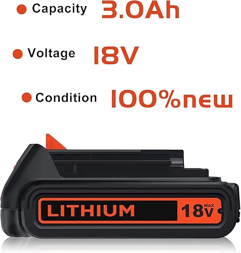 2X 3000mAh Exemoro Batteria di Ricambio per Black Decker Batteria 18V 3.0Ah BL2018 LBXR20 LBXR2020-OPE LB20 LBX20 BL2018-XJ 194309-1 194204-5 196399-0 196673-6 LXT-400 - Honorern