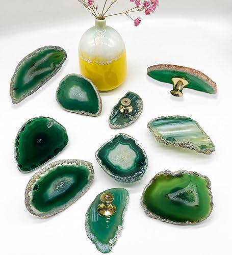 4 pomelli agata verde naturale, pomelli pietra cucina geode, pomelli marmo cassetti per armadietti, pomelli per cassettiera, pomelli mobili cucina con viti (Gemme verdi) - Honorern
