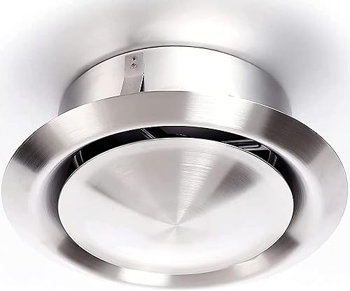 Bocca VMC 125 mm in acciaio inox – Bocca di aerazione regolabile tonda 125 mm – Estrazione o insufflazione – in acciaio inox 304 per condotto e guaina VMC, cappa e estrattore – Parete o soffitto - Honorern