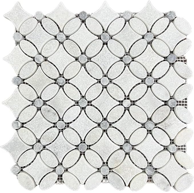 SuperDeal (10 piastrelle) mosaico marmo pietra naturale Flower Carrara – argento antico marmo mosaico marmorizzato per pavimenti parete bagno WC doccia cucina specchio piastrellato rivestimento vasca - Honorern