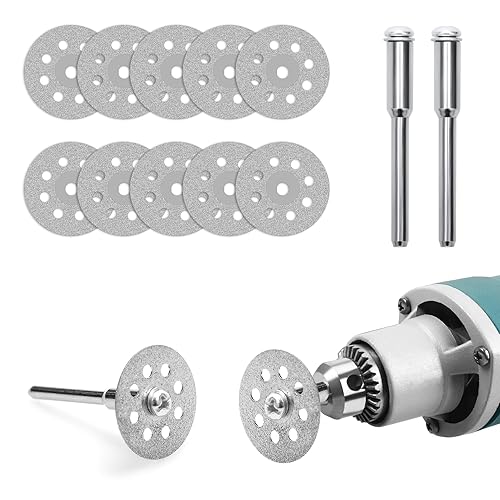 10 Pezzi Disco Diamantato di Taglio, 22 mm, Mini Metallo Sega Disco da Taglio Ruota set, con 2 pezzi mandrino da 3 mm, per Legno Piastrelle Vetro Metallo - Honorern
