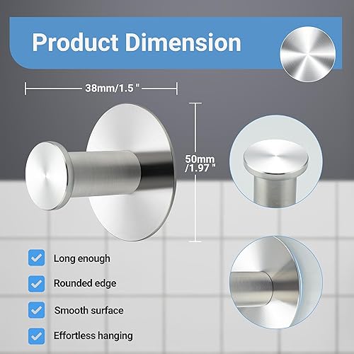 SAYAYO Ganci Adesivi Ganci Portasciugamani in Acciaio Inox Gancio Accappatoio Bagno Argento, Gancio Appendiabiti Autoadesivo Appendi Strofinacci Cucina, 4 Pezzi - Honorern