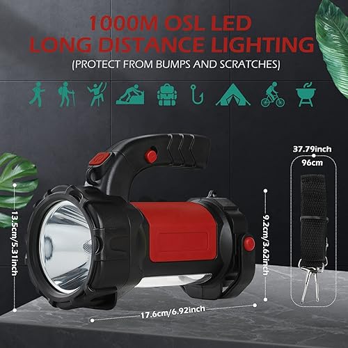Torcia Potente Professionale, Lanterna da Campeggio Ricaricabile con Luce Laterale 6000 Lumen 6 Modalità Impermeabile LED Torcia Portatile Flashlight per Campeggio Trekking Caccia Verde - Honorern
