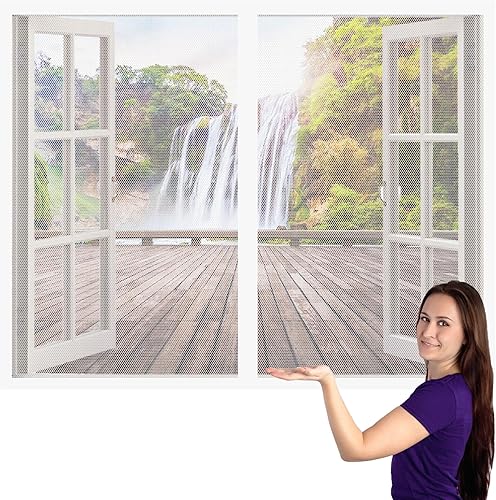 Zanzariera per Finestra Scorrevole 133 x 133 cm Anti Zanzare Calamite Tenda Autoadesiva Traspirante per Porte e Finestre Soggiorno Finestra, Bianco - Honorern