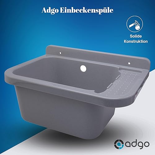 ADGO Lavello Industriale, per Garage, Lavanderia, Officina, Sifone, Kit di Montaggio, Lavandino, Resistente alle Intemperie (59 x 34 x 21 cm, Grigio) - Honorern