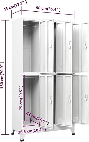 Tidyard Armadio Spogliatoio Metallico a 6 Posti in Acciaio - Grigio, 90x45x180 cm - Armadietto Sporco Pulito in Metallo - Honorern