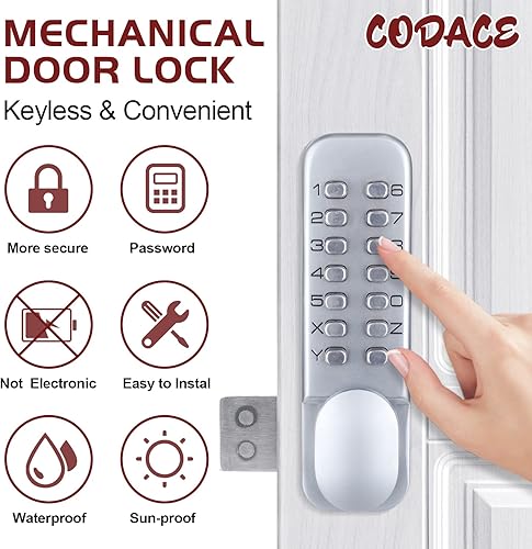 Serratura meccanica senza chiave in acciaio inossidabile 100% con maniglia, serrature impermeabili con tastiere Pomello, serratura a combinazione con codice digitale, serratura senza elettronica, - Honorern