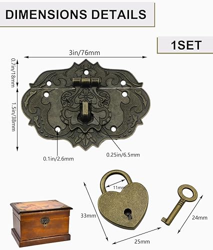 1 pcs Chiusure antiche vintage, design in ferro bronzo, chiusure per mobili, Lucchetti per scatole di legno, lucchetti per scatole, accessori per scatole di legno - Honorern