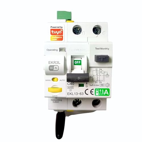 'Differenziale Ripristinabile con WiFi Superimmunizzato WiFi Ripristinabile Auto Classe A con Riconnessione Automatica Classe A 40A 30mA 6kA Interruttore Ripristinabile per Binario DIN - Honorern