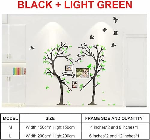3D Adesivo Da Parete Amore Albero Creativo Acrilico Foglie Uccello Autoadesivi Adesivi Sfondo Decorazione Soggiorno Camera da Letto DIY Decorativo Adesivo Murale con Cornici per Foto (M:150cm*150cm) - Honorern