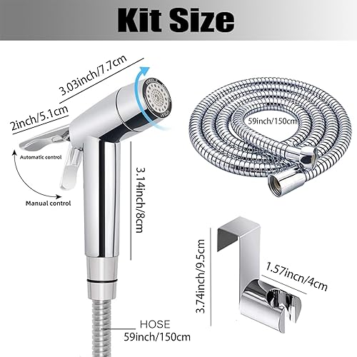 Spruzzatore a mano per bidet in ABS Shattaf WC, soffione doccia per lavabo o WC, con tubo flessibile da 150 cm acciaio inox e supporto per staffa - Honorern