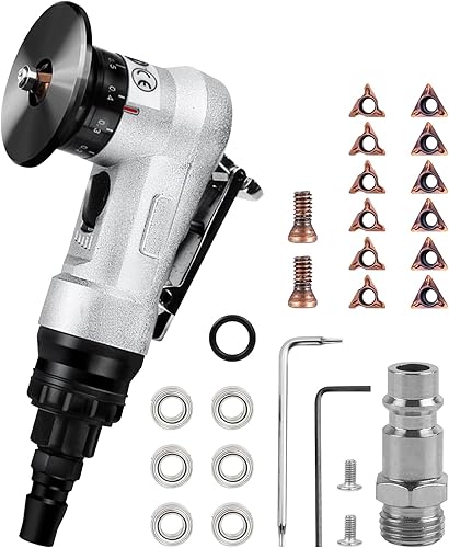 Mini smussatrice pneumatica Aloy, in alluminio, portatile, ad arco a 45 gradi, con lame di ricambio per smussatura e sbavatura di metalli (6 inserti R + 6 inserti C + 6 cuscinetti) - Honorern