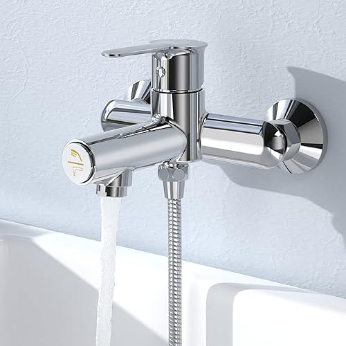 Rubinetto per vasca da bagno, Rubinetto per vasca da bagno con interruttore a pressione, Rubinetto in ottone per il montaggio a parete, Miscelatore monocomando cromato per doccia per bagno - Honorern