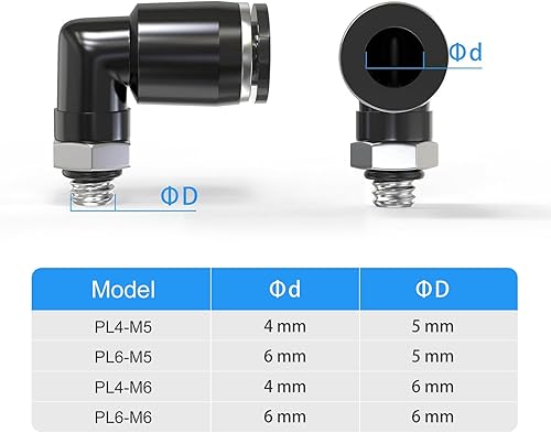 Raccordi a gomito maschio 6mm tubo OD x filettatura M6 90 da collegare PL6-M6 (confezione da 2) - Honorern