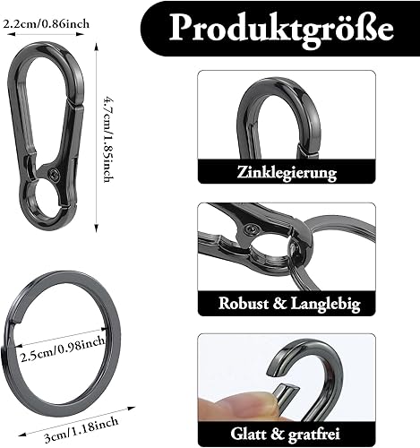 Set di 4 Portachiavi con Moschettone – Piccolo Moschettone in Metallo, Rimovibile – Moschettone Portachiavi per Chiavi Auto, Zaino, Campeggio e Viaggi, Ganci Portachiavi - Honorern