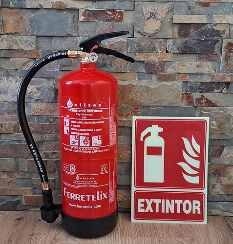 Estintore 6 kg polvere ABC alta efficienza 34A 233B + supporto da parete + cartello fotoluminescente estintore. Fabbricato nel 2025 - Honorern