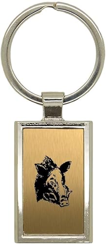 Portachiavi in metallo dorato spazzolato Cinghiale 3 Rettangolo Incisione Laser - Honorern