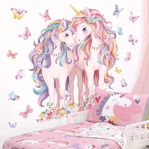 Adesivi Murali Arcobaleno Castello Grand Adesivi da Parete Arcobaleno Unicorno Farfalla Nuvole Decorazione Murale Camere Ragazze Camerette Bambini Asilo Nido - Honorern