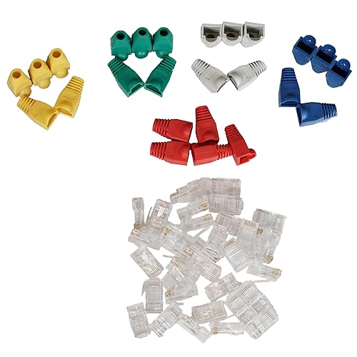 FANTON 99920P-B50 kit composto da 50 spine RJ45 UTP cat. 5E PASSANTE + 50 copriplug colori misti (Grigio - Verde - Rosso - Giallo - Blu) - Honorern