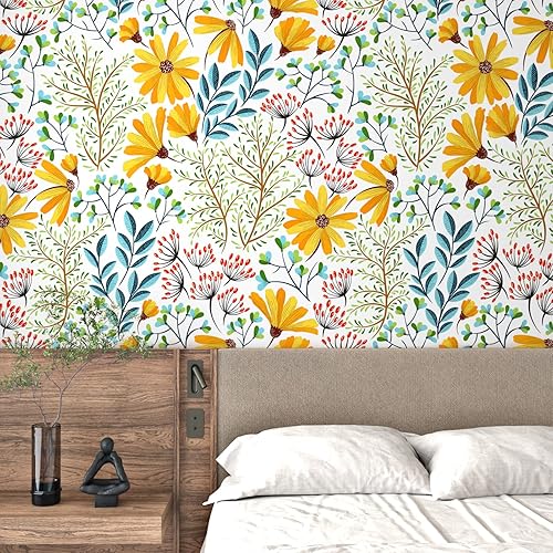 HotDecor Carta Da Parati Fiori Dorati 60cm x 300cm Carta Adesiva Per Mobili Fantasia Carta Da Parati Adesiva Muro Motivo Floreale Foglie Vintage Adesivi Decorativi Per Mobili Carta Da Parati Cameretta - Honorern