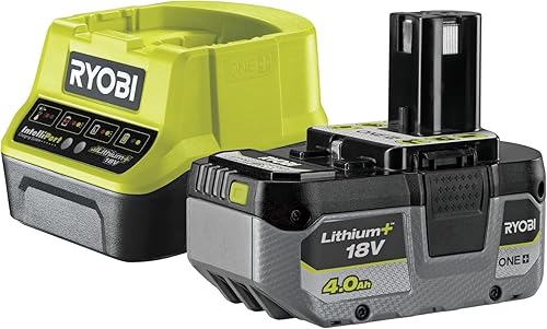 Ryobi RC18120-140XG, Kit Batteria al Litio 18V One+ 4.0Ah e Caricabatteria Rapido 2.0A, Batteria di Lunga Durata con 4 Indicatori dello Stato di Carica, Tecnologia IntelliCell, Fai da Te - Honorern