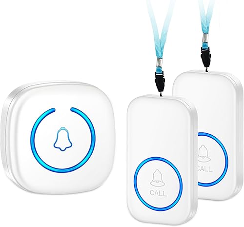 Allarme Persone Agee, pulsante di chiamata di emergenza per gli anziani, campanello per malati con vibrazione, luce e suoneria (2 trasmettitore + 2 ricevitore) - Honorern