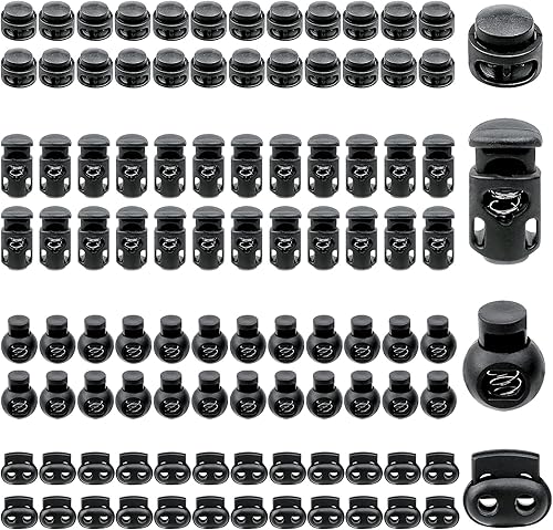 100 morsetti a molla a doppio foro singolo, 4 stili, fermacorda, rotondi, in plastica, per campeggio, escursioni, sport, zaini, nero, bianco, L - Honorern