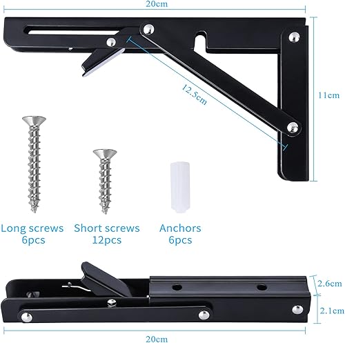 250mm Staffe Pieghevoli per Mensole, 2 Pezzi Metallo Supporti Tavolo a Parete, Mensola per Banco di Lavoro Fai da Te, Staffe Per Cucina, Camera Da Letto, Garage, Lo studio, Carico Massimo: 50 kg - Honorern