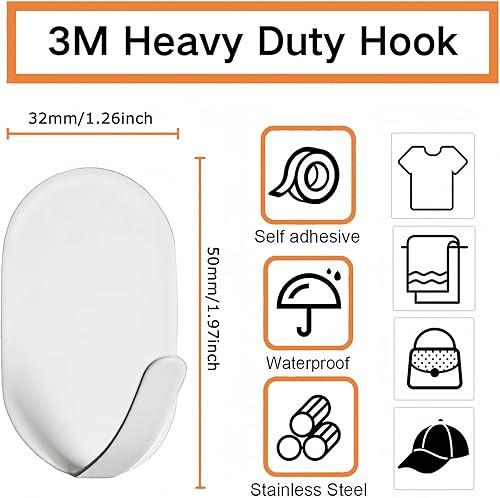 12 Pezzi Ganci Adesivi Ganci Bianco, Gancio Adesivo da Parete per Bagno Bianco, Gancio Antiruggine Gancio per Asciugamani da Cucina Senza Foratura Gancio Autoadesivo (Bianco) - Honorern