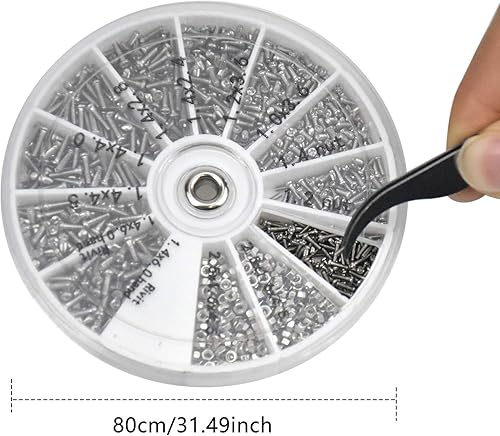 Kit Riparazione Occhiali, 1000pz Piccole Viti Dadi Assortimento in Acciaio Inox con Cacciavite e Pinzette, Occhiali Strumento di Riparazione, Viti per Occhiali Kit per Occhiali da Sole Orologi - Honorern