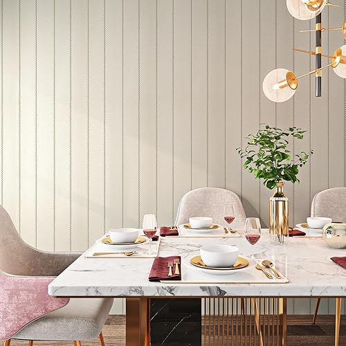 Livelynine Carta da Parati Camera da Letto Righe Beige Carta da Parati Autoadesiva Muro Retro 40CMx5M Carta Adesiva per Mobili Cucina Lavabile Rivestimento Parete Adesivo Soggiorno Effetto Tessuto - Honorern