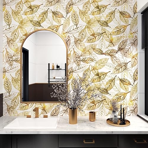 Carta Da Parati Adesiva Muro Foglie Dorate Pellicola Adesiva Per Mobili Vintage Carta Parati Adesiva Per Mobili Bambini Decorazioni Parete Camera Da Letto Paraschizzi Cucina Adesivo 44,5 X 300 cm - Honorern