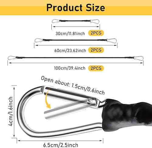LangRay Corde Elastiche con Gancio, Cinghie di Fissaggio con Moschettone, Tenditori di Fissaggio Corda Elastica per Teloni Trasporto Bagagli Moto Bici, Nero (4pcs 100cm) - Honorern