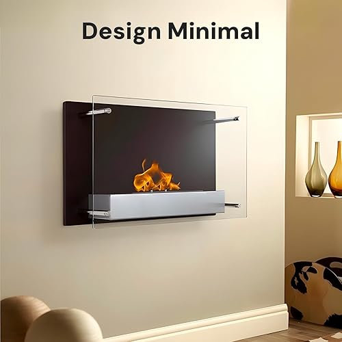 Camino al Bioetanolo da Parete Demerta Nero - Biocamino con Comodo Serbatoio da 1,5L per una Durata della Fiamma di Crica 5 Ore - Struttura in Metallo Resistente con Fiamma Regolabile - Honorern