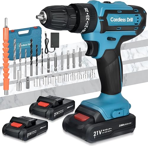 Avvitatore a batteria 21V, Trapano avvitatore elettrico con 2 2.0Ah Batteries, 28Nm Trapano a Percussione, 25+3 Coppie, LED Luce, 2 Velocità per il fai da te, in Casa e Giardino - Honorern