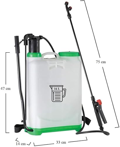 Pompa a Pressione Manuale per Giardinaggio, Capacità 16 Litri, Nebulizzatore a spalla con valvola sfiato, 3 ugelli intercambiabili, pompa per irrorazione e disinfestazione delle piante -686 - Honorern