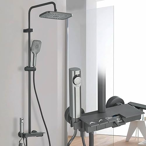 Set Doccia, Asta Doccia Regolabile in Altezza, Colonna Doccia per Soffione da 8', Colonna Doccia Nnera (con Ripiano) - Honorern