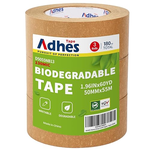 ADHES Kraftpapier-Band, 2 Inch x 60 Yards x 18 Rollen, biologisch abbaubares Papier-Verpackungsband beschreibbar, unbeschichtetes braunes Verschiffenband für das Verschiffen, Bewegen, Versiegeln... - Honorern