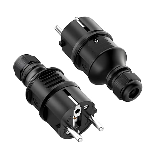 2 Pezzi Spina Schuko 250V 16A, Spina di Alimentazione del Contatto con Protezione Antipiega della Coppia, Maschio Spina Elettrica con Scarico della Trazione, Cavo Interno ed Esterno, Nero - Honorern