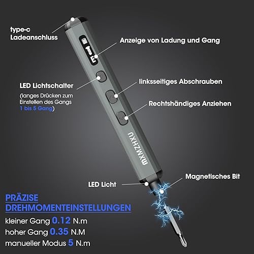 Cacciavite elettrico 144 in 1 cacciavite elettrico con 5 impostazioni di coppia, 120 punte magnetiche Screwdriver Electrical, cacciavite elettrico per telefono, occhiali, orologi - Honorern