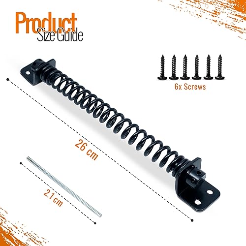 Chiudiporta a molla per cancello in legno, con rivestimento in polvere nera, resistente agli agenti atmosferici, ideale per uso esterno - Honorern