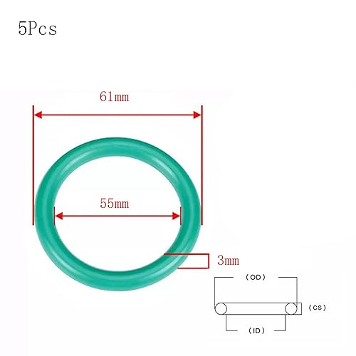 O-ring Fluoro Gomma, 51mm OD, 45mm ID, 3mm Larghezza, Verde 5 Pezzi - Honorern