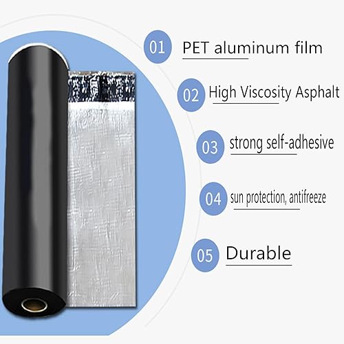 Rotolo Patch di Asfalto Autoadesivo per Tetto,Guaina Bituminosa Nastro Impermeabile,Nastro Butilico In Alluminio,Isolamento Termico,per Perdite Tetto,larghezza X Lunghezza (0.3x4m) - Honorern