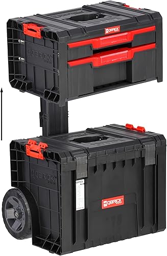 Set cassetta degli attrezzi MAX organizer con manico telescopico in alluminio ruote rinforzate 4 cassette garage officina PRO - Honorern