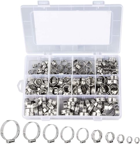 Outigu 200 fascette stringitubo singolo in acciaio inox 304: kit assortito con 10 misure (7-21 mm) per tubi dell'acqua, idraulici e uso automobilistico - Honorern