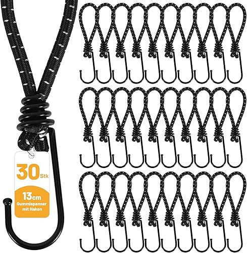 30 elastici con ganci, estensori con ganci, 13 cm, resistenti ai raggi UV e antiruggine, con ganci, adatti come ganci di serraggio, anelli di espansione per striscioni fissi, tende, teloni e - Honorern