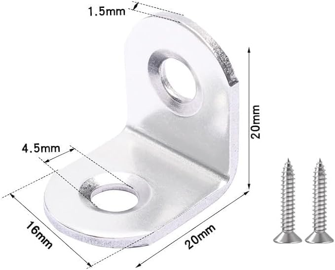 Staffe Angolari 30 Pezzi 20x20 mm, Squadrette Angolari in Acciaio Inossidabile 304 con 60 Viti, Staffe a L per Mobili, Scaffali, Sedie e Tavoli in Legno, Staffe Angolari per Legno, Staffa Angolare Rob - Honorern