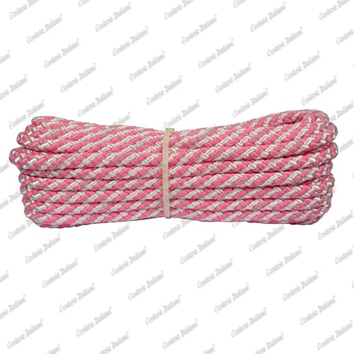006015154 Corda Colorata Luxury, 8 mm, 10 m, Bicolore rosa flu/bianco - Honorern