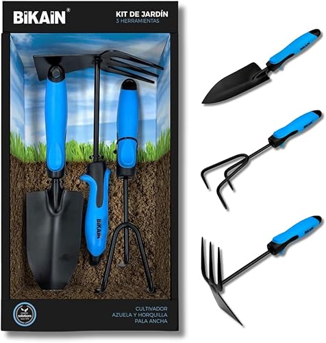 Kit da giardinaggio - 3 attrezzi - Include pala larga, lancia+forchetta e coltivatore - Maniglie ergonomiche e antiscivolo - Strumento in acciaio - Honorern
